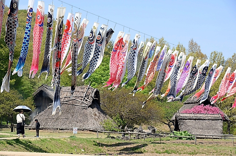 空に100匹超のこいのぼり 千曲市の「科野の里歴史公園」｜信濃毎日新聞