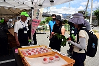 特産の川中島白桃や地域の生活について説明を受けるツアーの参加者