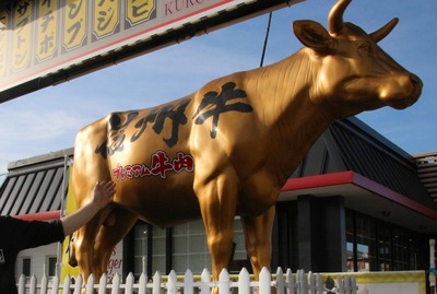 金色の牛のオブジェ」の名前募集 諏訪市の焼き肉店 選ばれた人には高級