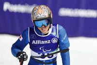 男子大回転立位　2回目　ゴールした小池岳太＝コルティナダンペッツォ（共同）
