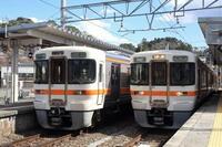 　天竜峡駅にて。右側が乗って来た岡谷行きの電車