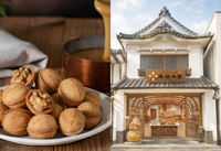 来瑠未堂の外観イメージ（右）と看板商品「クルミッチェル」（左）