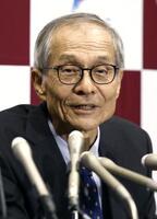 　ノーベル化学賞に決まり、記者会見するそ合憲三・東京理科大名誉教授＝2026年10月7日、東京都新宿区