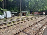 　川根小山駅に到着する上り列車。駅名標に「川猫山」も