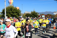 スタートするハーフマラソンの部のランナーたち
